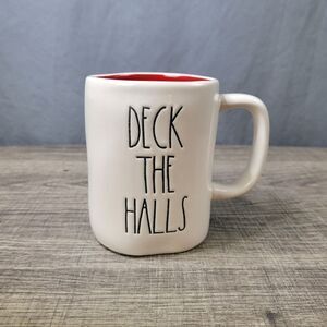 Rae Dunn Artisan Collection Farmhouse White Red‎ Deck the Halls Christmas Mug